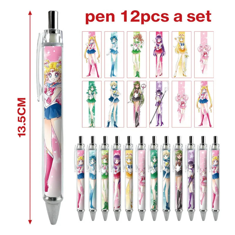 12pcs Anime Figure Sailor Moon Kawaii Cartoon Peripheral Ballpoint Pen Animation Derivatives Student Stationery Festival Gift