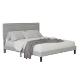 Light Grey Bed Frame with Adjustable Border Headboard King/Queen/Full Size，Bedroom double bed, adult and adolescent bed