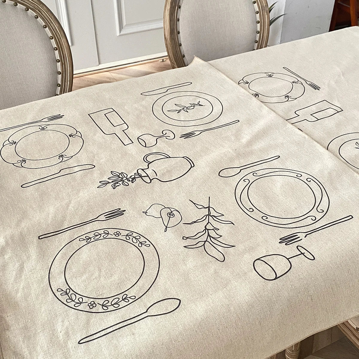 Creative Cotton and Linen Table Cloth Ins Style Personalized Line Sketching Tablecloth Modern Picnic Cloth Tea Table Cover