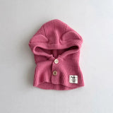 New Baby Knitted Hooded Scarf Warm Solid One Piece Scarf Hat Girls Thicken Ear Protection Balaclava Hat Headgear Bonnet for Boys