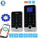 Bluetooth Tuya APP Smart Fingerprint RFID Access Control Keypad Touch IP65 Waterproof 13.56MHz Door Opener Keyless Lock System