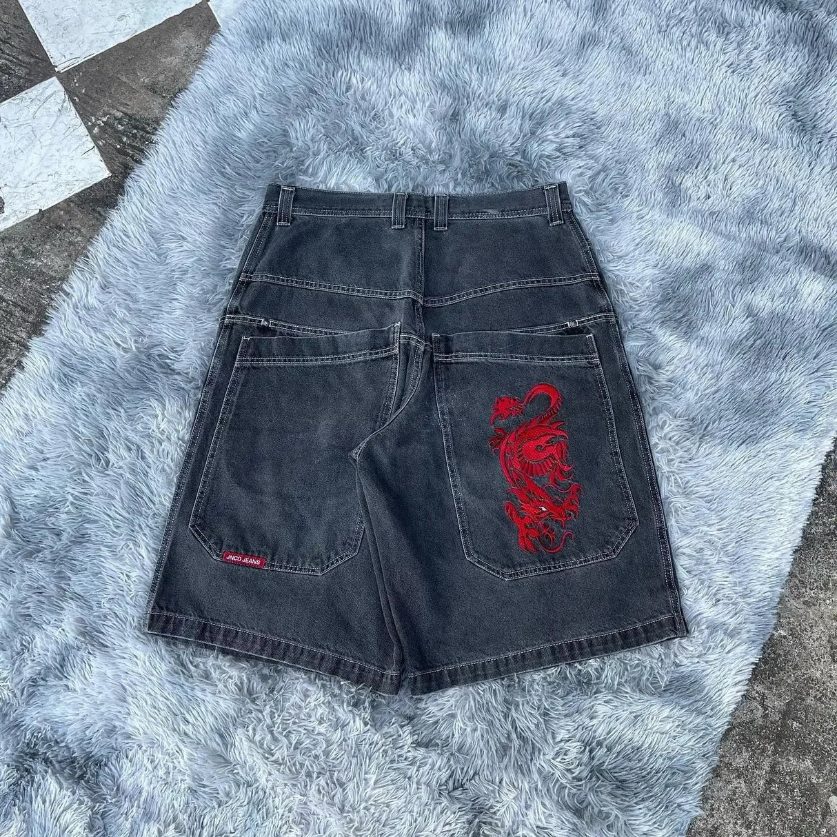 Y2K Hip Hop JNCO baggy jeans Denim Shorts vintage pattern Men Women Summer New Harajuku Gothic Men Basketball Shorts Streetwear