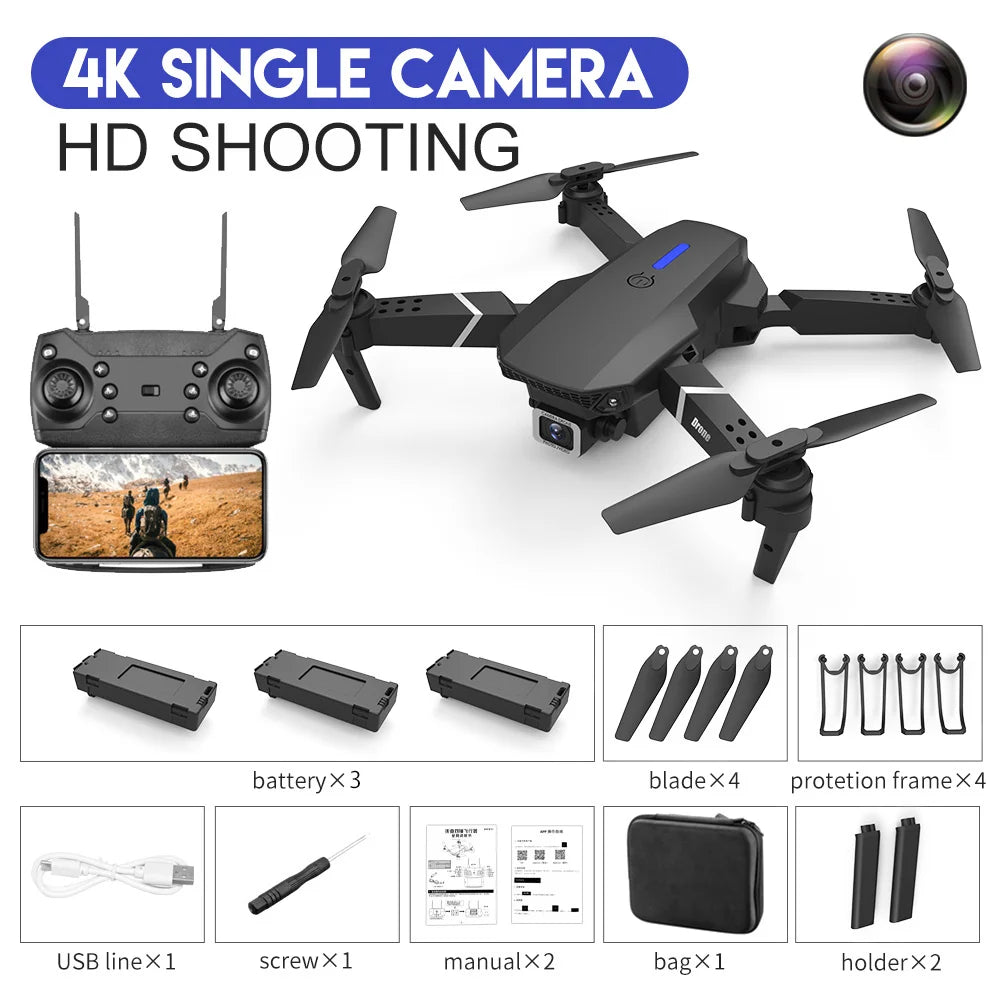 2023 New Quadcopter E88 Pro WIFI FPV Drone With Wide Angle HD 4K 1080P Camera Height Hold RC Foldable Quadcopter Dron Gift Toy