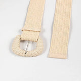 Bohemian Style Hand-woven Black and White Round Buckle Women Belts Designer Woven Elastic PP Straw Grass Girls Waistband