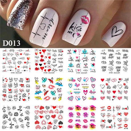 12 Designs Nail Stickers Set Mixed Floral Geometric Nail Art Water Transfer Decals Sliders Flower Leaves Manicures Decoration