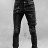 Men Slim Biker Ripped Long Denim Trousers Skinny Jeans Pocket Side Straps and Zips Male Jogging Pants Destroyed Stretchy Pants