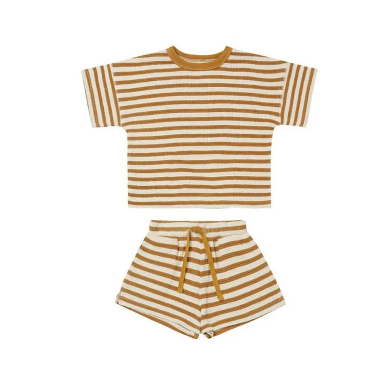 0-2Yrs Summer Striped Clothes For Newborn Baby Causal Cotton Short Sleeve  T-Shirts Shorts 2Pcs Summer Unisex Baby Clothing