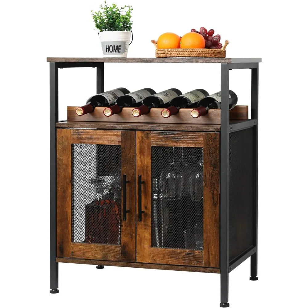 Wine Bar Rack Cabinet with Detachable Wine Rack, Coffee Bar Cabinet with Glass Holder, Small Sideboard and Buffet Cabinet