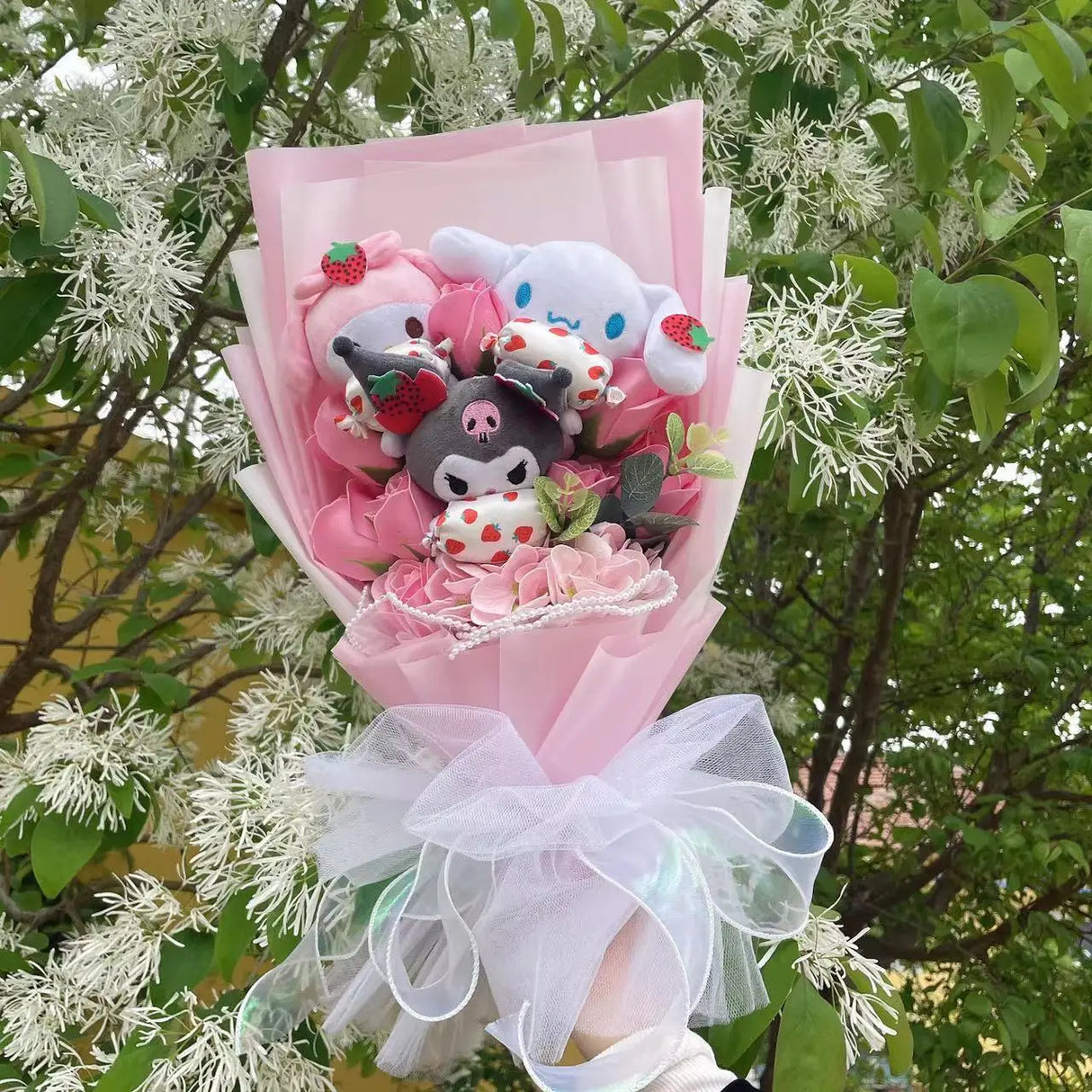 Christmas Gifts Cartoon Sanrio Plush Bouquet My Melody Kuromi Cinnamoroll Kt Cat Plush Doll Toy  Valentine Graduation Gifts