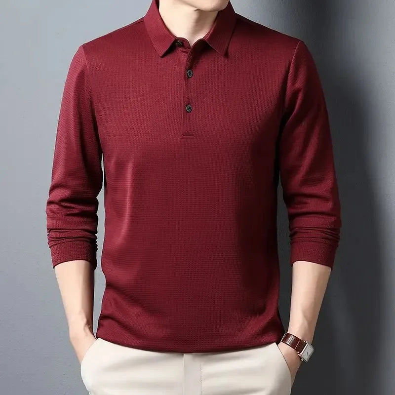 2024 New Polo Shirt Men Long Sleeve Business Casual Polo Shirt Mens Clothes Spring Autumn Solid Male Turn Down Collar Tops Tees