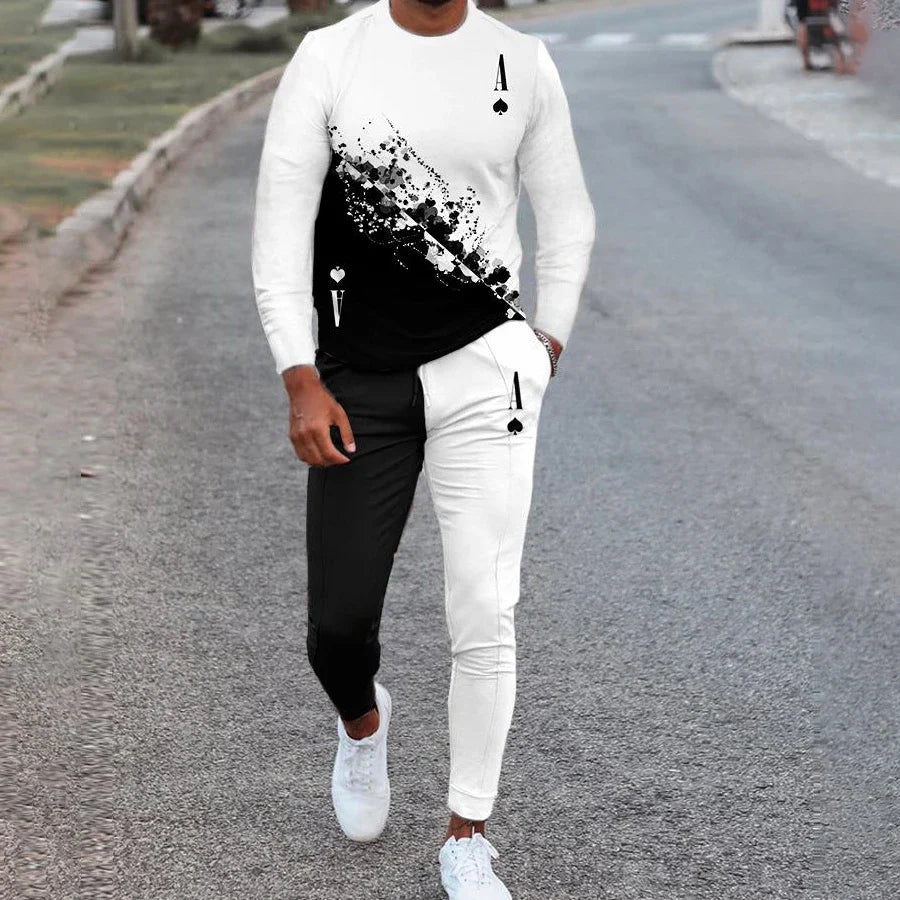 Fashion Men T-shirt Tracksuit Sets Casual 3D Print Outfit Jogging Sportwear Long Sleeve Shirt Trousers Suit Oversize Clothes