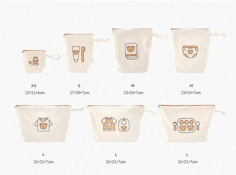 7pcs/set Fashion Baby Diaper Bags Cartoon Bear Portable Mommy Bag Newborn Baby Bottle Bag Stroller Storage Bag