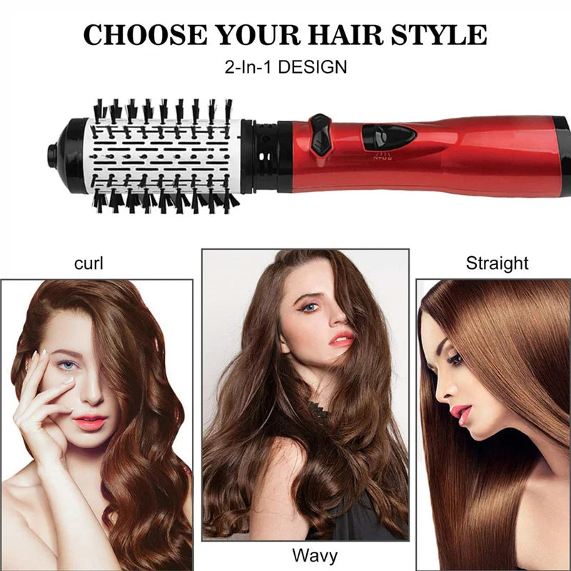 2 Replaceable Head 360 Rotating AirFlow Hot Air Brush Hair Straightener Curler Iron Volumizer Blowers Electric Hair Dryer Comb