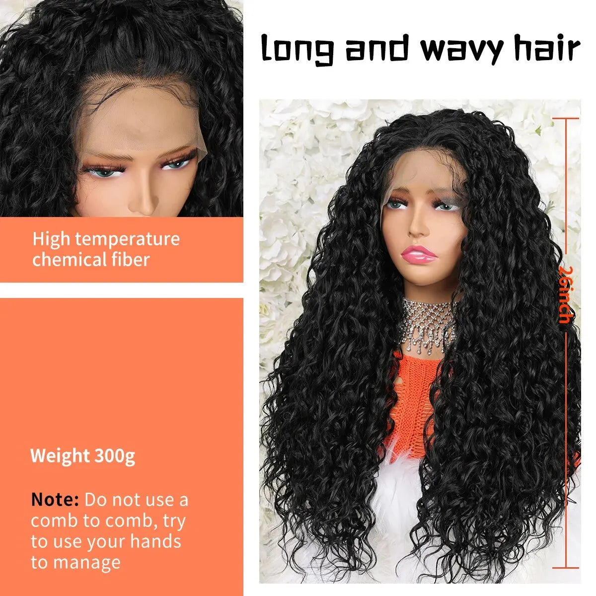 Long Curly Hair Wigs 13*4 Lace Front Hair Wigs With Baby Hair For Women Natural Color Synthetic Fiber Heat Resistant Hair Wig