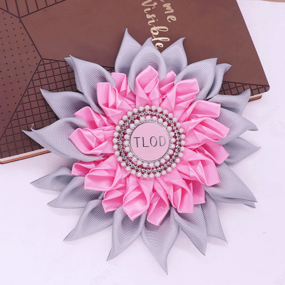 Pink Gray Satin Ribbon Sun Flower Corsage Design Group Top Ladies of Distinction TLOD Brooch For Gifts