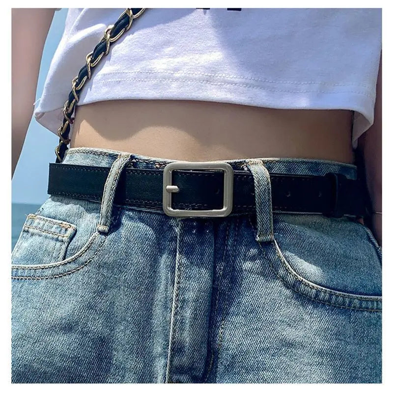 2023 new belt women's denim suit pants fashion wild retro simple Korean belt cool ins students