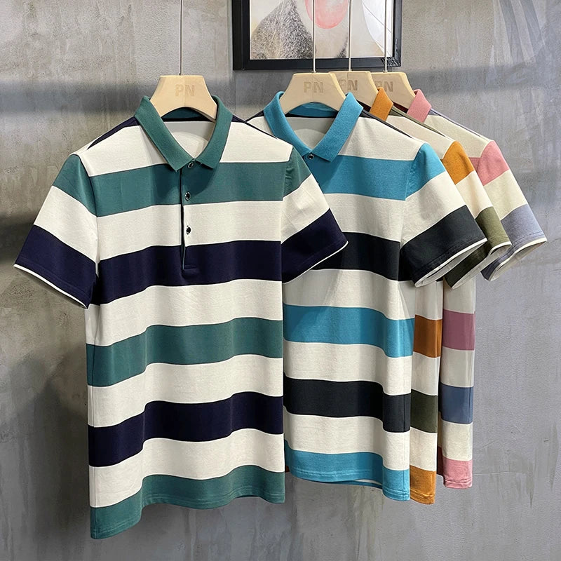 Upscale New Summer Brand Striped Men's Designer Polo Shirt with Short Sleeves Casual Top Fashion Men's Clothing 2023 ...