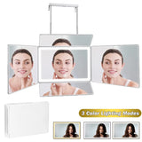 3 Way Mirror for Self Hair Cutting 360° Mirror with LED Lights, Trifold Self Haircut Mirror Rechargeable with Height Adjustable