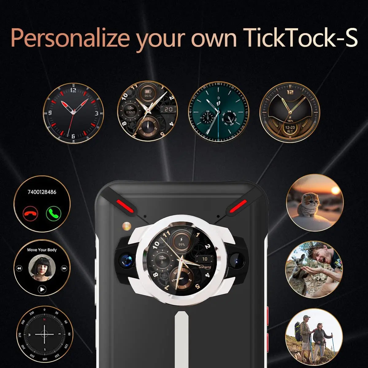 World Premiere Unihertz Ticktock S Rugged 5G Smartphone 8GB 256GB Cell Phone 5200mAh Mobile Phone 64MP Camera 30W Dimensity 700