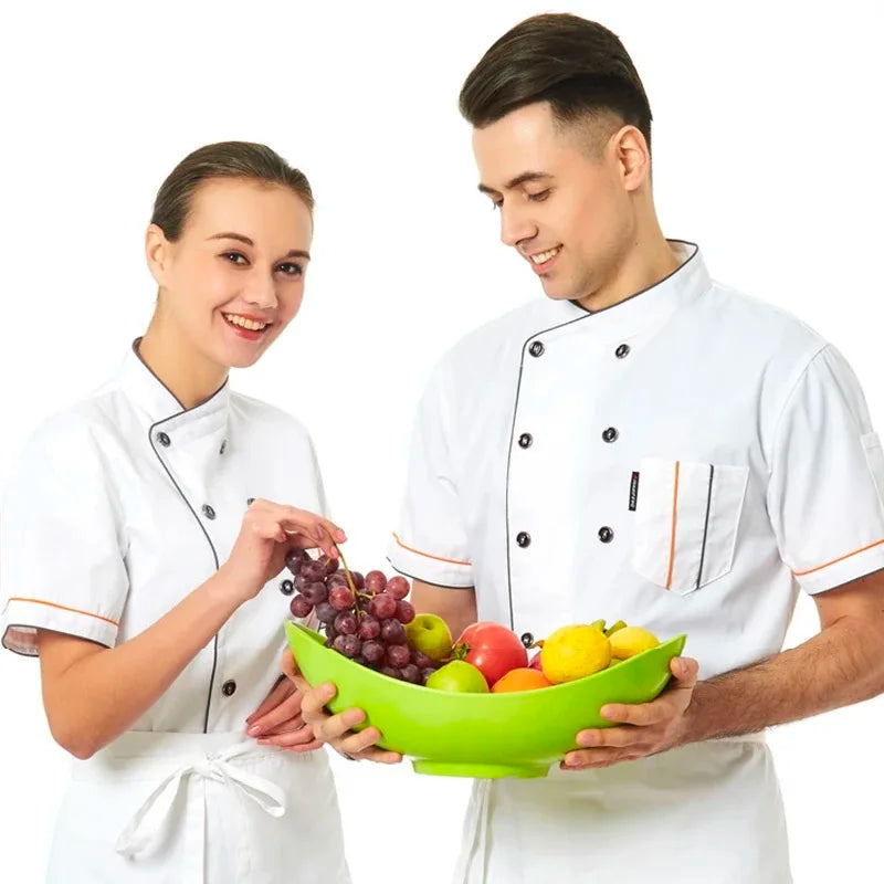 Chef Jacket Short  Sleeve  Cook Coat Barista Baker Work Uniform Waiter Restaurant Hotel Clothes