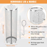 BBQ Grill Basket Barbecue Grill Grate Camping Cookware Stainless Steel Mesh Cylinder Washable for Grilling Vegetables Meat