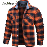 TACVASEN Oversize Lightweight Shirt Jacket Button Down Cotton Plaid Shirts Mens Long Sleeve Streetwear Flannel Shirts W/ Pockets