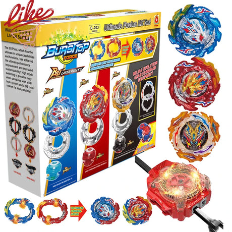 Laike BU Bey B-203 Ultimate Fusion DX Set 3pcs Spinning Top with Custom Launcher Box Set Toys for Children