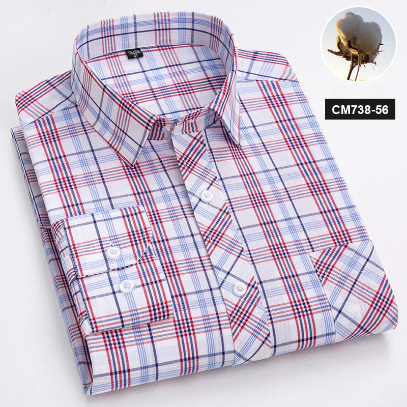 New in shirt 100%cotton long-sleeve shirts for men thin slim fit formal plain shirt plaid designer tops office elegants clothes