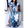 Plus Size Blue Daily Denim Tie Dye With Pocket Sleeveless Floor Length Outwear