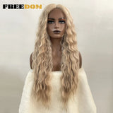 FREEDOM Synthetic Lace Wig Long Deep Wavy Ombre Blonde Ginger Lace Wigs For Black Women Heat Resistant Cosplay Wigs