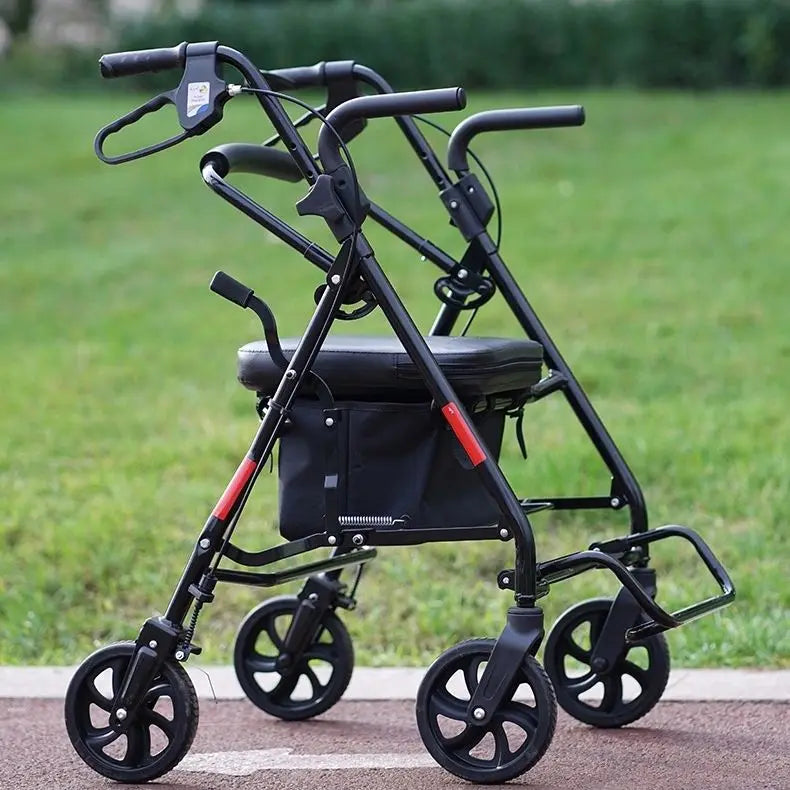 Foldable Walker For The Elderly Portable Walking Stick with Four Wheels Shopping Cart Trolley Rehabilitation Mobility Aids