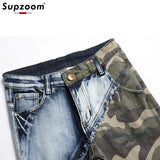 Supzoom 2023 New Arrival Top Fashion Hot Sale Ulzzang Autumn And Winter Stonewashed Camouflage Patchwork Jeans Men