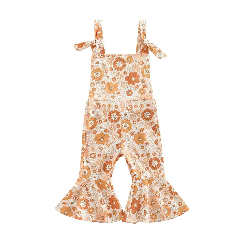 FOCUSNORM 0-4Y Lovely Baby Girl Romper Pants 4 Style Flowers Printed Sleeveless Off Shoulder Ruffle High Waist Flare Jumpsuit