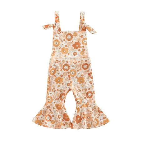 FOCUSNORM 0-4Y Lovely Baby Girl Romper Pants 4 Style Flowers Printed Sleeveless Off Shoulder Ruffle High Waist Flare Jumpsuit