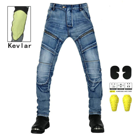 New zipper pants Motorcycle jeans Men's high elastic motorcycle riding rider pants Racing pants with protective gear