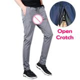 Man Open Crotch Pant for Outdoor Sex Crotchless Sexy Panties with Seamless Zipper Design Trouser Elastic Gay Club Party Costume