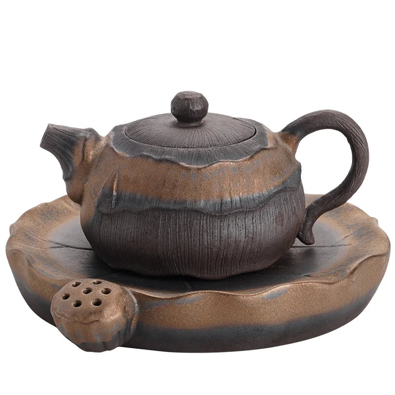 Gilded Iron Glaze Lotus Fragrance Pot Pu'er Tea Maker Mug Teapot Clay Coffeeware Teaware Puer Tea Cup Set Yixing Clay Kettle Bar