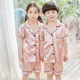 Girls Pink Satin Pajamas Sets Children's 2pcs Nightgowns Loungewear Boys Silk Pyjamas Teenager Nightgowns Sleepwear for 2-14T