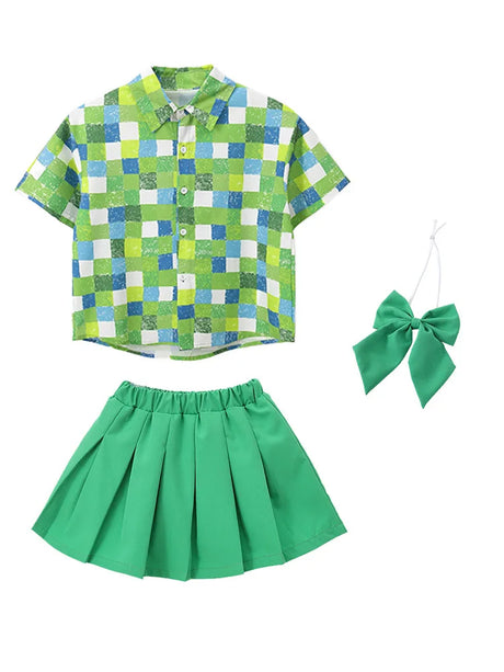 Children Stage Showing Hip Hop Clothing Green Plaid Shirt Shorts for Girls Boys Jazz Dance Costumes Kids Street Dance Clothes