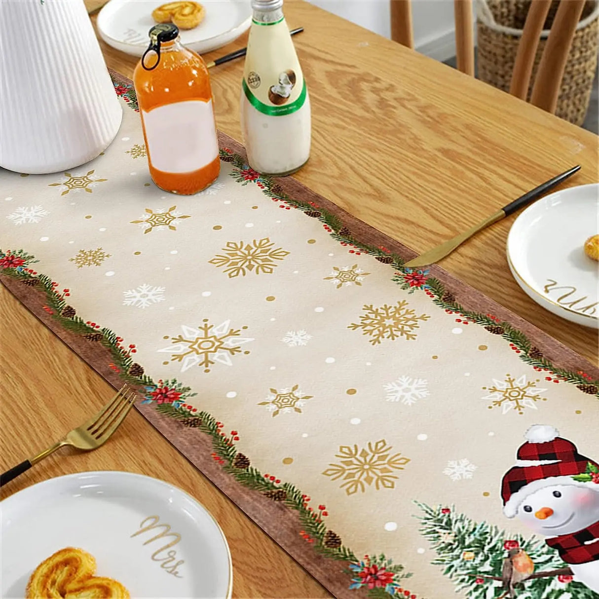 Christmas Tree Snowman Linen Table Runners Kitchen Dining Table Decor Farmhouse Navidad Xmas Winter Table Runners Wedding Decor