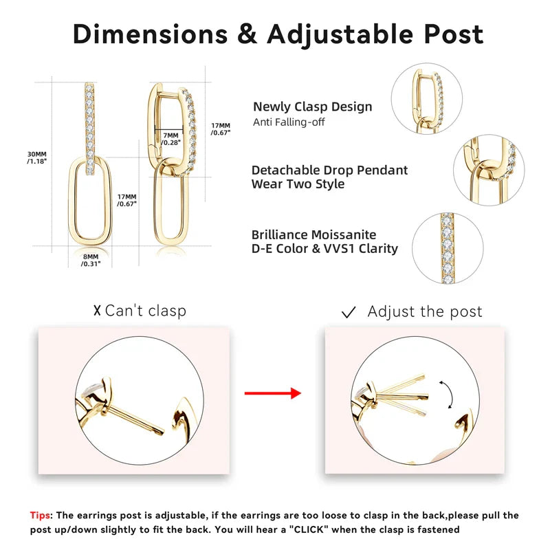 IOGOU Moissanite Paperclip Link Earrings for Women Silver 925 Real 1.4mm D Color Diamond Huggie Hoop Earrings 2023 Trend Jewelry