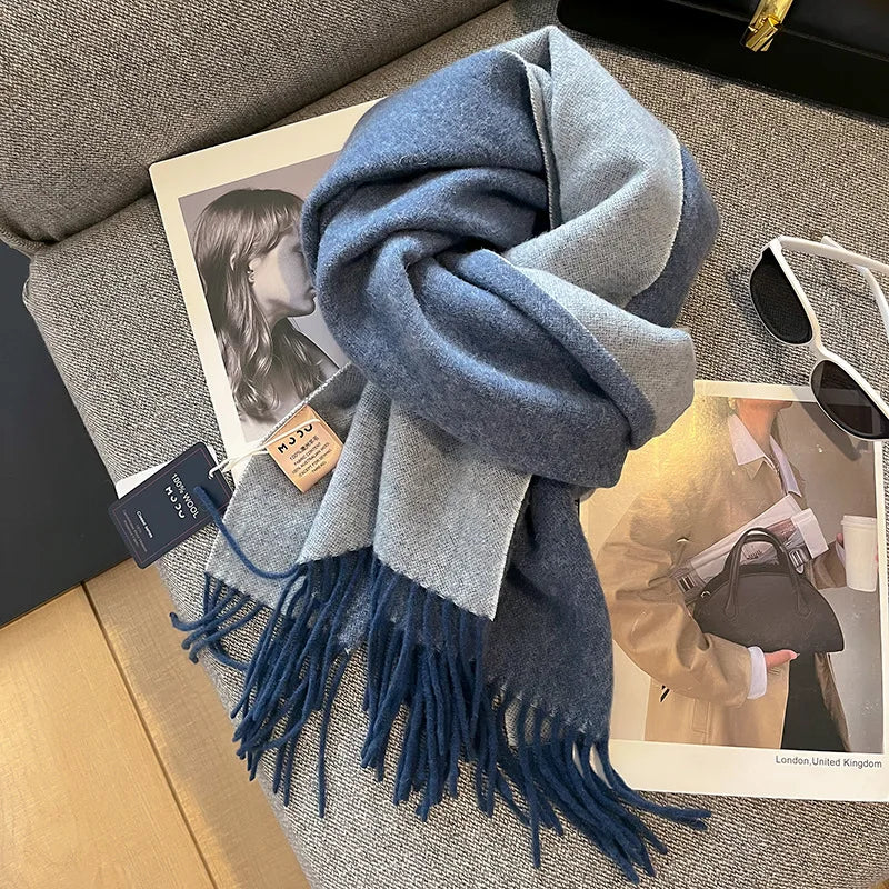 High-quality Australian Wool 100% Solid Color Women's Scarves Autumn and Winter Warm Men's Cashmere Shawl Wrap