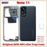 Original For Xiaomi Redmi Note 11 Middle Frame With NFC + Back Door Cover + Camera Lens + Sim tray Smartphone Repair Parts