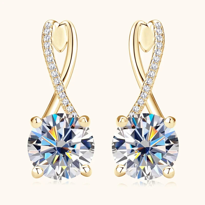 Anziw D2.0CT Moissanite Drop Huggie Earrings Real 925 Silver Women Gold Plated Hoops Infinite Earring Certified Wedding Jewelry