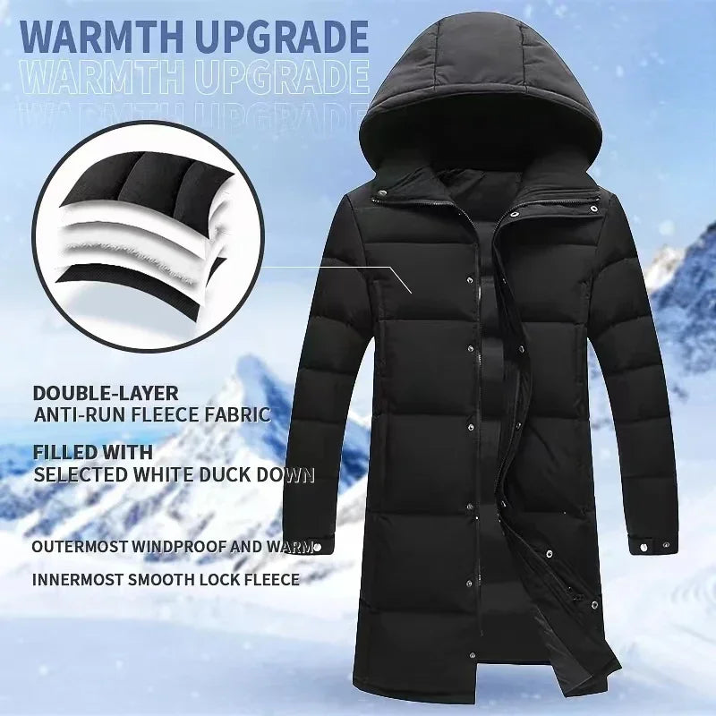 Long Down Jacket Men Hooded Down Coat Winter Warm Thick Puffer Jacket White Duck Down Parkas Outdoor Outerwear Windproof Coat