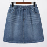 Mini Denim Skirt Plus Size Women Clothing Slim Fit Basics Solid Color Scratches Jean Bottoms Autumn 2022