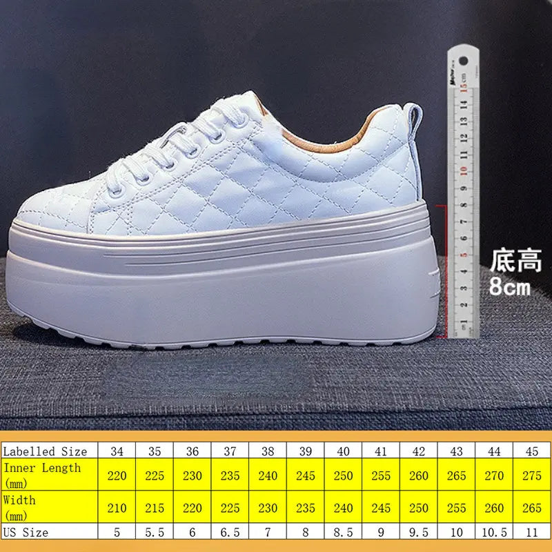 Fujin 8cm New Genuine Leather Sewing Synthetic Women Platform Women Vulcanized Shoes Hidden Heels Ladies Chunky Sneakers Fashion