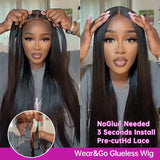 Glueless Wig Human Hair Ready To Wear For Black Women Brazilian 40 Inch Straight 4X4 5x5 Closure Pre Cut Preplucked Wigs