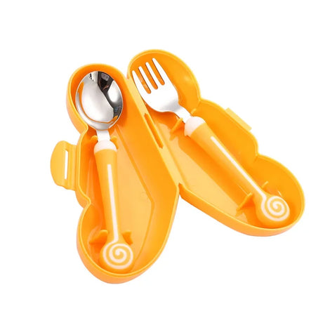 Children Utensil Cute Circle Cutlery Gadget Baby Tableware Set Food Feeding Spoon Fork Stainless Steel Infant Toddler Dinnerware