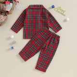 Christmas Kids Girls Boys Pajamas Set Loungewear Suit Plaid Button up Long Sleeve Shirt and Elastic Pants 2PCS Toddler Sleepwear